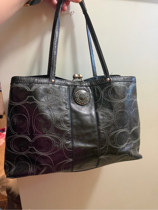 Coach Handbags - Coach Black Leather Signature Tote with Polished Logo Disc